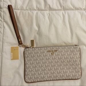 Michael Kors Tan and Brown Signature Wristlet